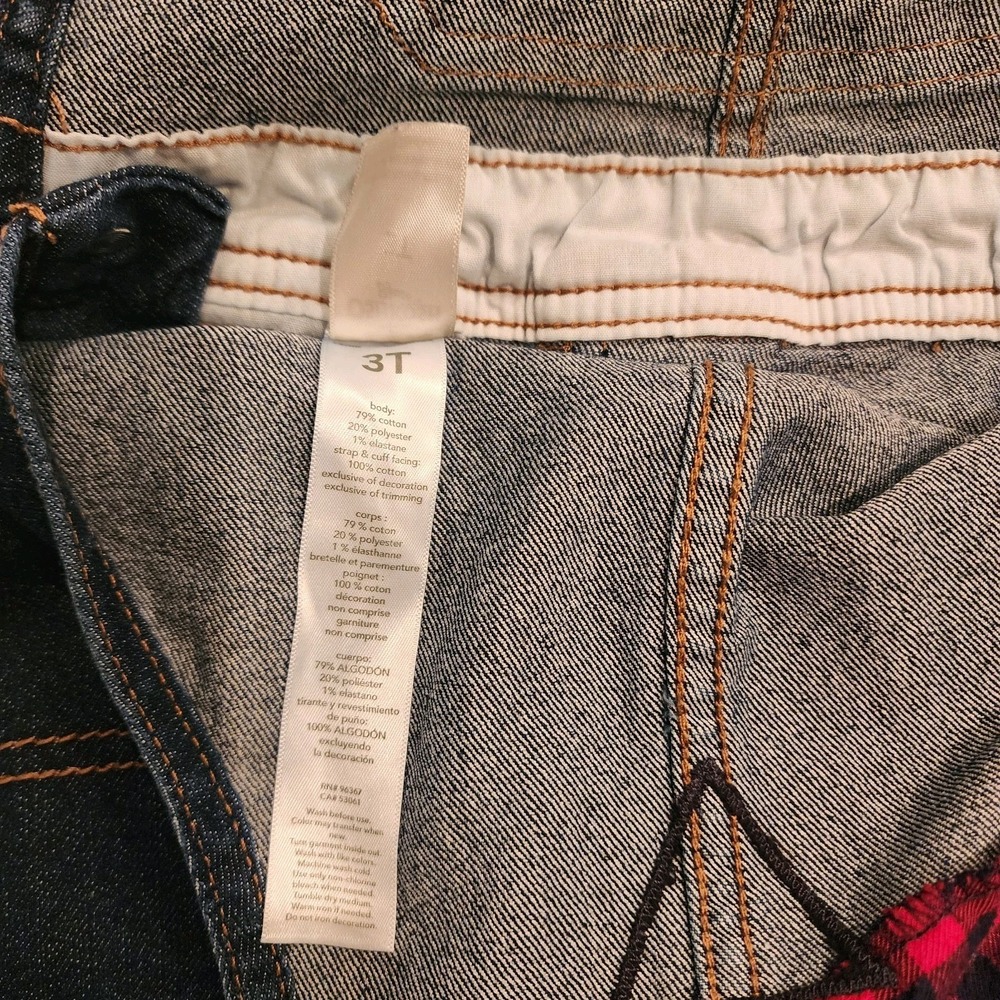 OshKosh B'gosh 3T Carpenter Overalls Dark Wash Denim Flannel Lined Buffalo Plaid - Picture 4 of 16